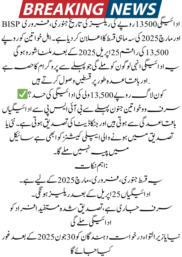 BISP Payment Rs.13 500 Release Date
