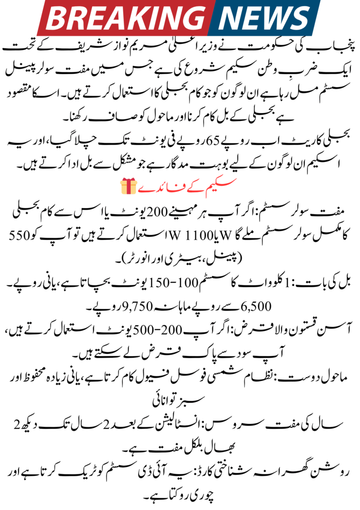 CM Punjab Free Solar Panel Scheme 2025