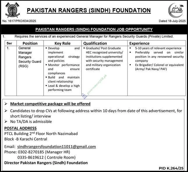 Pakistan Rangers (Sindh) Foundation Jobs